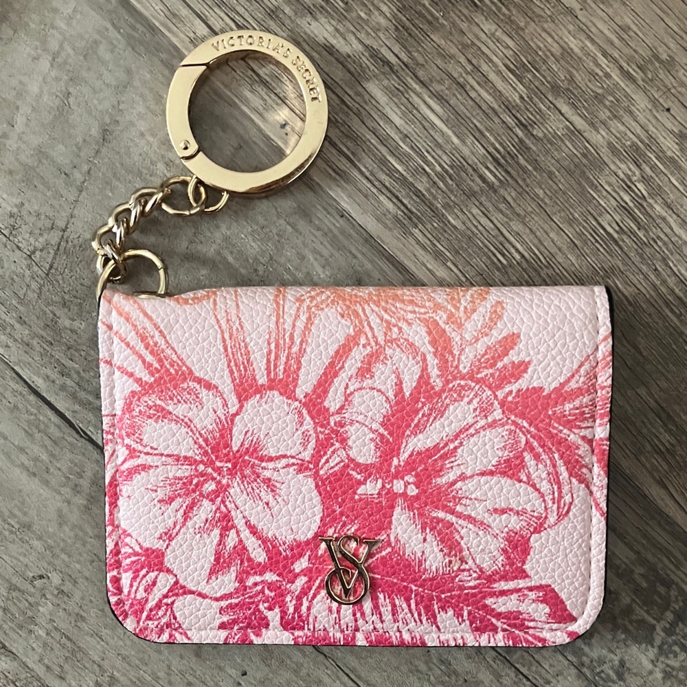 Victoria's Secret Pink Floral Card Holder with Gold Keyring
